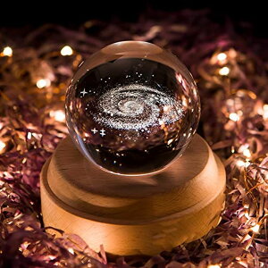 3D クリスタルボール ガラス玉 置物 FSIGOM Projection LED Light-3D Crystal Ball Music Box Luminous Rotating Musical Box-Wood Base Best Gift for Birthday Christmas (Galaxy) 【並行輸入品】