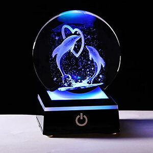 3D NX^{[ KX u 3D Laser Crystal Ball Dolphin Gifts for Women Men,Dolphin Decor Glass Figurines Statue Stuff for Room Decorations Birthday for Lovers Keepsake Paperweight (2 Dolphin in The Crystal Ball) ysAiz