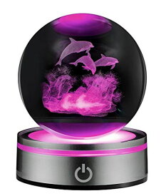 3D クリスタルボール ガラス玉 置物 3D Crystal Ball with Stand - Clear 80mm(3 inch) Glass Ball with Colorful LED Base Night Light for Kids, Children, Girlfriend, Baby Bedroom Decor- Dolphins 【並行輸入品】
