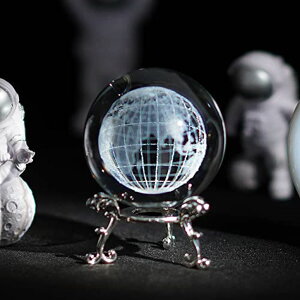 3D �N���X�^���{�[�� �K���X�� �u�� H&D HYALINE & DORA 2.3 inch (60mm) Clear Crystal Glass Ball Paperweight 3D Laser Engraved Earth Globe World Map Ball with Metal Stand Decor �y���s�A���i�z