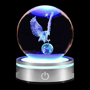 3D NX^{[ KX u pinyan Eagle Gift 3D Crystal Ball with LED Light Base Unique Decor Glass Figurine Lamps Laser Engraved Nightlight for Best Friend Eagle Lovers Keepsake Paperweight ysAiz