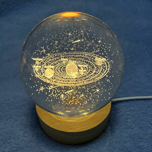 3D NX^{[ KX u Valentine's Day Gift 3.15" (80mm) Solar System Crystal Ball 3D Sun System Planets Model Globe with Wooden Base Home Decorative Ornament Astronomy Gifts for Lover Girlfriend ysAiz