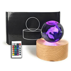 3D �N���X�^���{�[�� �K���X�� �u�� MARZIUS 3D Axolotl Crystal Ball Night Light,2.4 inch Glass Ball Night Lamp with Woodern Base,16 Colors,Remote Control, Decorations Gifts for Men,Women,Kids,Boys,Girls,Teens �y���s�A���i�z