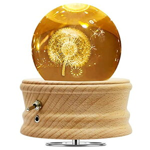 3D NX^{[ KX u Figermoon yValentine's Day Giftsz 3D Crystal Ball Music Box with Projection LED Light and Rotating Wooden Base, Gift for Birthday Mother's Day, Music Boxs for Women Mom Daughter (Dandelion) ysA