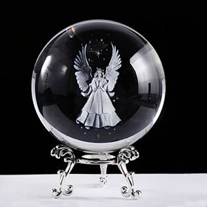 3D クリスタルボール ガラス玉 置物 3D Praying Guardian Angel Figurines Crystal Ball with Silver Stand Memorial Gift for Women Friend Special People 8 cm Angel Decor for Home (3.15 in.) 【並行輸入品】