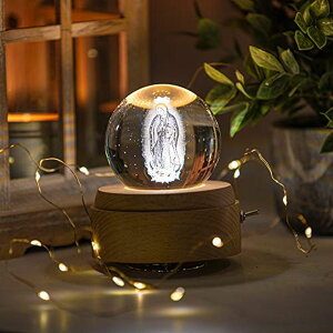 3D NX^{[ KX u 3D Crystal Ball Music Box Luxurious LED Projection Rotating Wood Base Rechargeable San Judas Tadeo, Virgin Mary for Adults and Kids Plays Spirited Away (Vigen Maria (Virgin Mary)) ysAiz