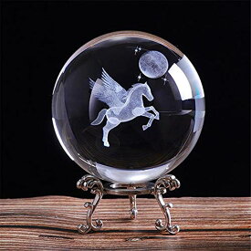 3D クリスタルボール ガラス玉 置物 Besot 80mm 3D Laser Engraved Miniature Pegasus Crystal Ball Crystal Field Craft Glass Home Decoration Ornament Birthday Gift 【並行輸入品】