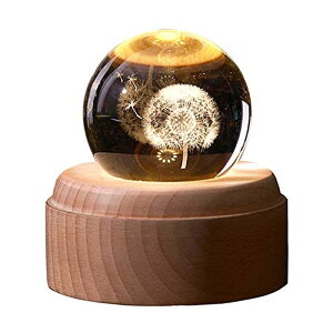3D クリスタルボール ガラス玉 置物 TPSKY 3D Crystal Ball Music Box,Dandelion Rotating Crystal Ball with Projection LED Light,Birthday & Anniversary Gifts for Women Mom Wife Girlfriend Girl, Room Office Desk Decor 【並行輸入品】