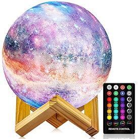 3D クリスタルボール ガラス玉 置物 Moon Lamp, Night Light, LOGROTATE 16 Colors Galaxy Lamp 3D Printing Kids Moon Light with Stand/Remote Control/Touch/USB Rechargeable, Moon Night Light for Kids Baby Friends Family Gifts (4.8 inch) 【並行輸入品】