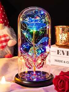 KXh[  o [Y Valentines Day Gifts for Her, Women Birthday Gifts Galaxy Rose Glass Flower Gifts with Butterfly Crystal in Glass Dome, Mom Valentine Roses Ideas for Grandma Wife Sister Girlfriends ysAiz
