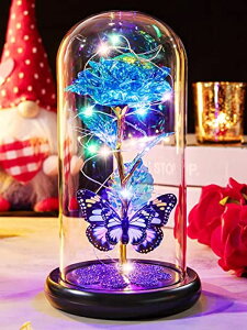KXh[  o [Y Valentines Day Gifts for Her, Women Birthday Gifts Galaxy Rose Glass Flower Gifts with Butterfly Crystal in Glass Dome, Mom Valentine Roses Ideas for Grandma Wife Sister Girlfriends ysAiz