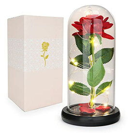 ガラスドーム 花 バラ ローズ Lemospark Beauty and The Beast Rose Enchanted Flower with Petals in Glass Dome Personalized Gifts for Women Girlfriend Valentine’s Day Mother’s Day Christmas Anniversary Birthday ( 【並行輸入品】
