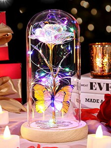 KXh[  o [Y Valentines Day Gifts for Her Galaxy Rose Gifts for Women Birthday Gifts for Mom Colorful Flower Butterfly Rose Light Up in Glass Dome Crystal Diamond Base Christmas Anniversary ysAiz