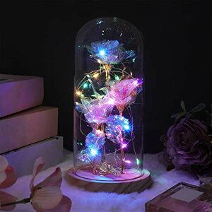 KXh[  o [Y Whaline Forever Artificial Roses in Glass Dome with Pink Gift Box Romantic Flower with LED Lights Colorful Enchanted Rose for Valentine's Day Mother's Day Thanksgiving Birthday ysAiz