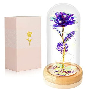 KXh[  o [Y Valentines Day Gifts for Her Galaxy Rose Glass Crystal Flower Gift in Glass Dome with Light Valentine Roses Ideas Birthday Gifts for Women Mom Daughters Wife Sister Girlfriend Purple ysAiz