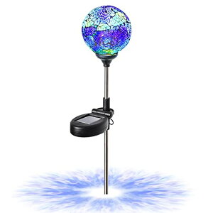 LEDソーラーライト ソーラーパワー ガーデンライト WNP Outdoor Mosaic Solar Light Stake Decor for Garden Waterproof,Color Glow Solar Powered Led Light Decorative Outdoor Landscape Blue Glass Ball Solar Absorb Christmas Lights forYard, 【