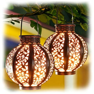 LED�\�[���[���C�g �\�[���[�p���[ �K�[�f�����C�g MAGGIFT 2 Pack Hanging Solar Lanterns Retro Solar Lights with Handle, Outdoor Christmas Solar Garden Lights Decor for Yard Tree Fence Patio 6 Lumens, Brown �y���s�A���i�z