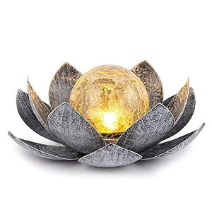 LED�\�[���[���C�g �\�[���[�p���[ �K�[�f�����C�g Huaxu Solar Lights Outdoor Garden, Crackle Globe Glass Lotus Decoration, Waterproof LED Metal Flower Lights for Patio,Lawn,Walkway,Tabletop,Ground �y���s�A���i�z
