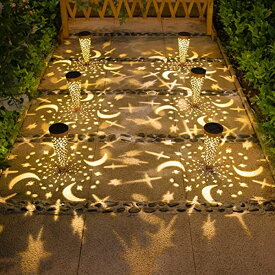 LEDソーラーライト ソーラーパワー ガーデンライト Go2garden Solar Garden Lights Outdoor Decorative Stake Lights Waterproof with Moon Star for Patio, Pathway, Backyard, Outside Decor, Lawn Ornaments (Copper, 6pack) 【並行輸入品】