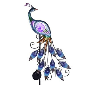 LED�\�[���[���C�g �\�[���[�p���[ �K�[�f�����C�g TERESA'S COLLECTIONS 31.5 Inch Peacock Solar Garden Lights, Metal Garden Decor for Outside with Crackle Glass Ball, Solar Outdoor Lights Decorative Stake Lawn Ornaments Yard Art for P �y