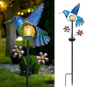 LED�\�[���[���C�g �\�[���[�p���[ �K�[�f�����C�g Afirst Solar Lights Garden Decorative Garden Stakes Outdoor Waterproof Decorative Solar Lights, Hummingbird LED Warm Crackled Glass Globe Lights for Walkway, Pathway, Yard, Lawn �y���s