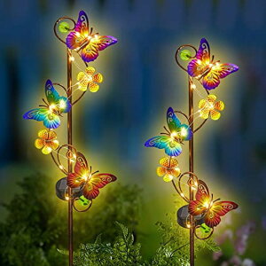 LED�\�[���[���C�g �\�[���[�p���[ �K�[�f�����C�g Newinhome Solar Garden Lights Butterfly Garden Decor Outdoor Waterproof Metal Butterfly Decorative Solar Stake Lights for Yard,Lawn,Patio,Walkway,2 Pack �y���s�A���i�z