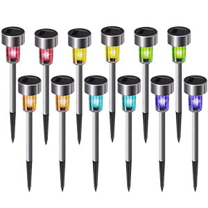 LED�\�[���[���C�g �\�[���[�p���[ �K�[�f�����C�g Solar Lights Outdoor Waterproof, Stainless Steel LED Landscape Lighting Solar Powered Outdoor Lights Solar Garden Lights for Pathway, Walkway, Patio, Yard, Lawn - 12 Pack ( Multicolor �y