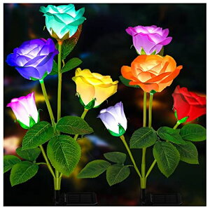 LED\[[Cg \[[p[ K[fCg TONULAX Solar Garden Lights - Newest Version Solar Lights Outdoor, 7-Color Changing Rose Lights for Yard,Garden Decoration, Enlarged Solar Panel, More Realistic Rose Flower (2 Packs) y