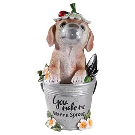 LEDソーラーライト ソーラーパワー ガーデンライト USYFAKGH Outdoor Solar Lamp Cute Dog Statue Garden Decoration Solar Garden Lamp Statue Figurine Resin Desktop Ornament Decorative Lamp Color Changing Bulb (Khaki, One Size) 【並行輸入品】