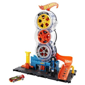 zbgEB[ X^[gbN _Eq[X vCZbg Hot Wheels City Super Twist Tire Shop Playset, Spin The Key to Make Cars Travel Through The Tires, Includes 1 Hot Wheels Car, Gift for Kids 4 to 8 Years Old [Amaz