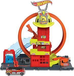 �z�b�g�E�B�[�� �����X�^�[�g���b�N �_�E���q�����[�X �v���C�Z�b�g Hot Wheels City with 1 Toy Car, Kid-Powered Elevator, Water-Like Ramp, Track-Play Features, Connects to Other Sets, Fire Station with Super Loop �y���s�A��