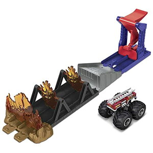 zbgEB[ X^[gbN _Eq[X vCZbg Hot Wheels Monster Trucks Fire Through Hero Playset with 1:64 Scale Die-cast 5 Alarm Vehicle & Launcher, Gift for Kids Ages 3 to 8 Years Old ysAiz