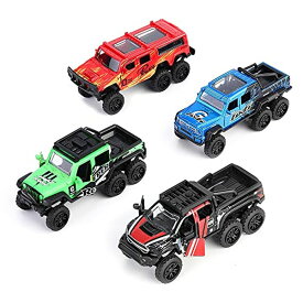 ホットウィール モンスタートラック ダウンヒルレース プレイセット KIDAMI Diecast Toy Trucks 4 Pack Pull Back Toy Cars Openable Doors Off-Road Car Toys Birthday Gift for Boys and Toddlers (Colorful) 【並行輸入品】