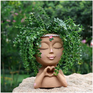 킢 j[N ʔ  v^[ Aؔ  Meltset Face Planters Pots Head Unique Face Flower Pot Head Planter for Indoor Plants Cute Small Succulent Pots Indoor Plant Pot with Drainage (Brown) ysAiz