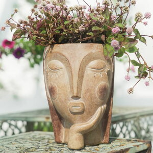 킢 j[N ʔ  v^[ Aؔ  Saysmile Head Planters for Indoor Plants, Face Flower Pot Head Planter Succulent Planters Unique Face Planter with Drainage Hole - Rustic Thinking Girl Closed Eyes ysAi