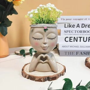 킢 j[N ʔ  v^[ Aؔ  Face Planter Pots,Unique Face Flower Pot Head Planter for Indoor Outdoor Plants with Drainage Hole Love Style for Valentine's Day, Mothers Day and Anniversary Birthday Gifts(Light- 
