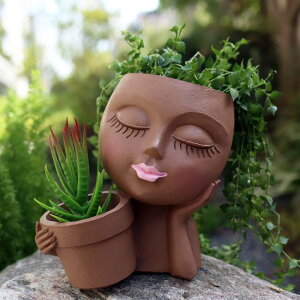 킢 j[N ʔ  v^[ Aؔ  Dolkgy Face Flower Pot Head Planter, Black Woman Unique Planters for Indoor Outdoor Plants, Novelty Plant Pots Lady Vase with Drainage Hole Home Garden Succulents Cactus ysA