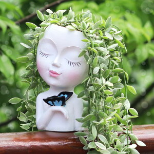 킢 j[N ʔ  v^[ Aؔ  WEWEOW Face Planter/Flower Pot for Indoor Outdoor Plants Resin Succulent Planter with Drainage Hole Cute Lady Face Plant Pots ysAiz