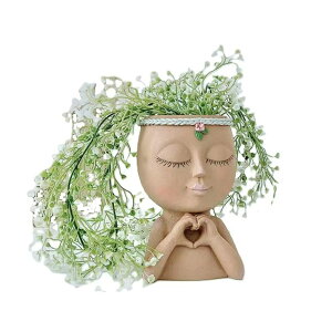 킢 j[N ʔ  v^[ Aؔ  Yoohspoe GAFBA Face Planter Cute Resin Cactus for Indoor and Outdoor Plants Face Vase Home Decor Succulent Pots (Brown-Genie) ysAiz