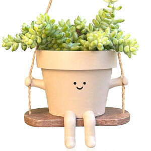 킢 j[N ʔ  v^[ Aؔ  Swing Face Planter Pot Hanging Cute Flower Head Planters - Unique Sitting Sway Pots Indoor Outdoor Plants Succulent Pot String of Pearls Plant Live Resin Flower Pots Gift Ideals fo 