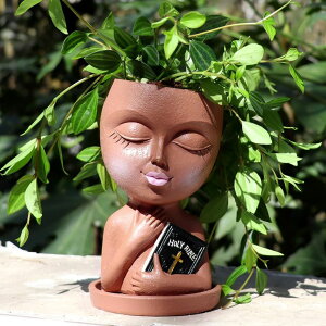 킢 j[N ʔ  v^[ Aؔ  Meltset M Face Planters Pots Head for Indoor Outdoor Plant Unique Head Planter Holding Book Confessional Girl Face Flower Pot with Drainage for Succulent Cactus String of Pearls Pl 