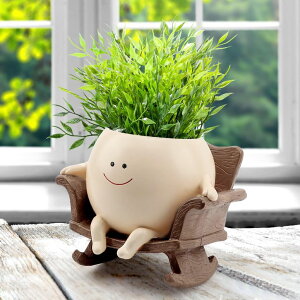 かわいい ユニーク 面白い 癒し プランター 植木鉢 鉢 KIUGCO Cute Resin Flower Head Planters, Smily Face Planter Pots for Indoor Plants, Sit Rocking Chair Succulent Flower Pots with Drainage Hole, Gift IdeaI for Birthday, Christmas 【
