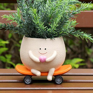 킢 j[N ʔ  v^[ Aؔ  NINIPAPA Face Planter Pot Funny Skateboard Flower Pot Smiley Cute Planters for Indoor Outdoor Plants Resin Head Succulent Pots with Drainage Hole Unique Gifts on Mother's Day, Birt 