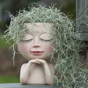 킢 j[N ʔ  v^[ Aؔ  ZJ Whoest Cute Succulent Planter - Face Planter Flower Pot - Kawaii Head Planters -Unique Outdoor Indoor Planter - with Drainage Hole - (Doll Meditation) ysAiz