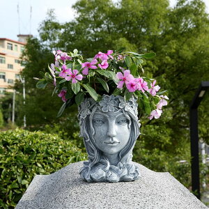 かわいい ユニーク 面白い 癒し プランター 植木鉢 鉢 Romehaha Face Flower Pot Head Planter with Drainage Hole,Sculpted Flower Pot Head Planter for Indoor & Outdoor Plants,Cute Resin Goddess Face Planters Pots Opend Eyes 5.7''W X 7.87