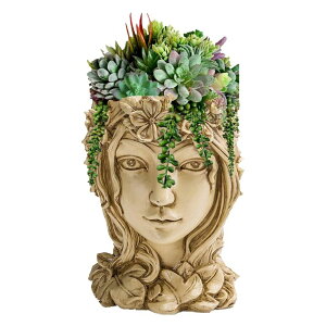 킢 j[N ʔ  v^[ Aؔ  Happy L Goddess Face Planters Pots Head Flower Pot, Succulent Pot Cute Resin Planter with Drainage Hole for Indoor Outdoor Plants (A-Maple) ysAiz