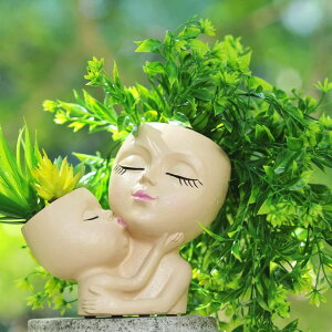 킢 j[N ʔ  v^[ Aؔ  Head Planter Mother and Child Cute Face Planter Pots Head Resin Flower Pots for Indoor Plants with Drainage Hole (Brown) ysAiz