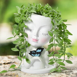 킢 j[N ʔ  v^[ Aؔ  COWATM Face Planters Pots Head for Indoor Outdoor Planter Pot with Butterfly, Succulent Planter with Drainage Hole Cute Lady Face Flower Pots (White) ysAiz