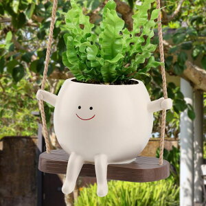 かわいい ユニーク 面白い 癒し プランター 植木鉢 鉢 CEOJPA Small Swing Smiley Face Hanging Planter Pot for Indoor Outdoor Plants, Cute Swinging Plant Pot, Hanging Flower Pots, Face Planter Pot Head, Resin Succulent Planter 【並行輸