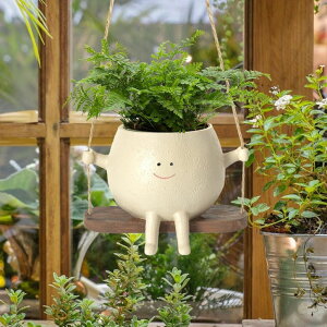 킢 j[N ʔ  v^[ Aؔ  OLINLIFE Smily Face Planters Pot, Cute Swing Hanging Resin Head Planter for Indoor Outdoor Plants, Succulent Flower Pots with Drainage Hole, DIY Gift Decorative Novelty Planter y